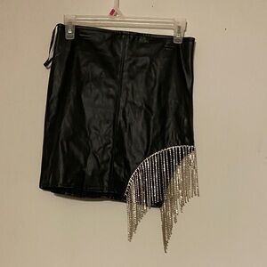 Faux Leather Black Mini Skirt with Silver Rhinestone Accents